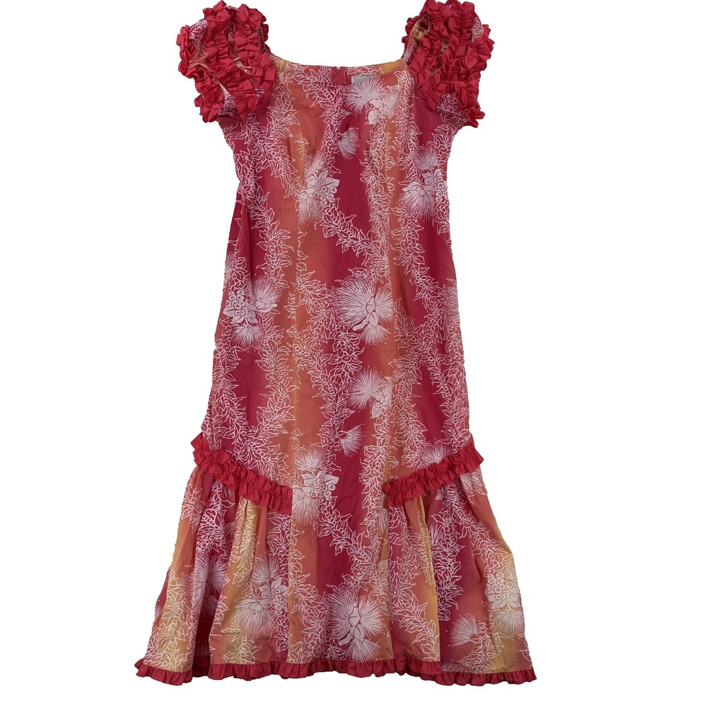 Vintage T & L Muumuu Factory Dress Womens 15-16 Red Floral Hawaiian Made Hawaii